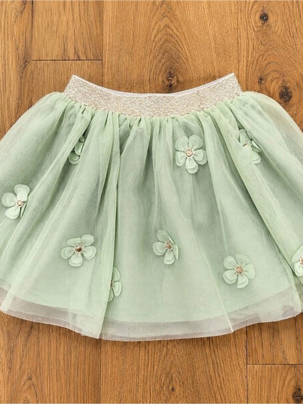 Floral Tulle Skirt in Green Like New